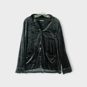 Lauren Ralph Lauren Black Velvet Pajama Shirt Size XL Monogram Crown Embroidered